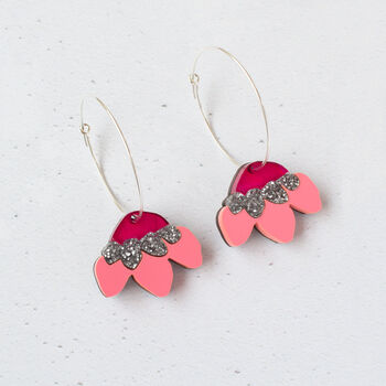 Cecilia Flower Hoop Earrings In Pink, 4 of 5