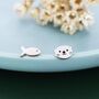 Mismatched Otter And Fish Stud Earrings In Sterling Silver, thumbnail 6 of 11