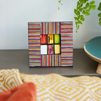 Dhari Multicoloured Stripe Papri Wood 3x3 Photo Frame, 3 of 9