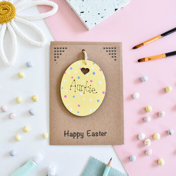 Personalised Easter Egg Yellow Wooden Keepsake Card, 2 of 3
