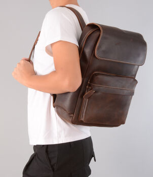 Military Style Genuine Leather Backpack, 9 of 12