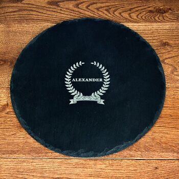 Personalised Wreath Round Slate Cheese Board, 3 of 5