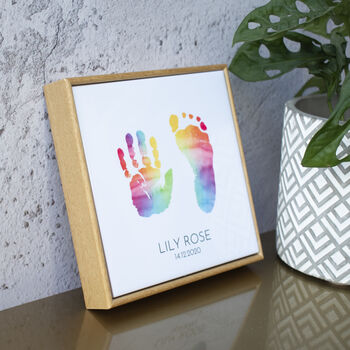 Personalised Baby Handprint And Footprint Framed Tile, 2 of 5