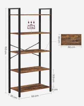 Five Tier Bookcase Storage Unit Industrial Steel Frame, 11 of 12