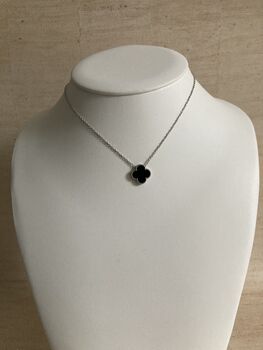 Black Double Sided Clover Silver Necklace, 2 of 4
