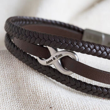 Men's Personalised Leather Stainless Infinity Bracelet, 5 of 11