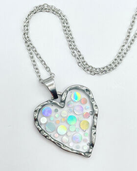 Sparkly Silver Disco Heart Drop Necklace Non Tarnish Handmade, 2 of 8