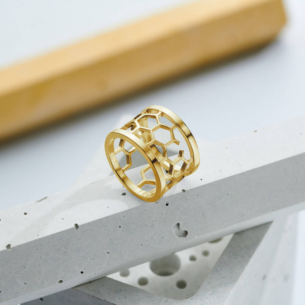 Gold Honeycomb Ring, 1 of 3