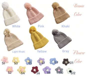 Personalised Crotchet Flower Winter Bobble Hat, 6 of 6