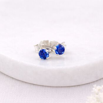 Sterling Silver Sapphire Micro Stud Earrings – 3mm, 3 of 4