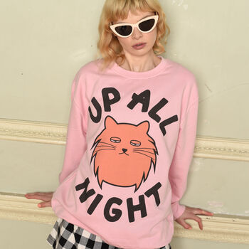 Up All Night Women's Cat Slogan Sweatshirt, 2 of 5