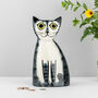 Handmade Ceramic Tabby Grey Cat Money Bank, thumbnail 1 of 3