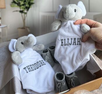 Twin Baby Boy Elephant Comforter Gift Box, 3 of 4
