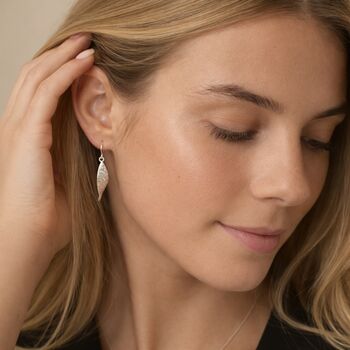 Sterling Silver Hammered Leaf Drop Earrings, 6 of 8