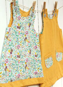 Reversible Pinafore Dress Yellow Summer Meadow, 4 of 7