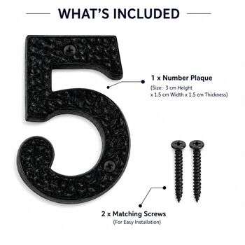 Black Solid Brass House Number Five Plaque, 5 of 8