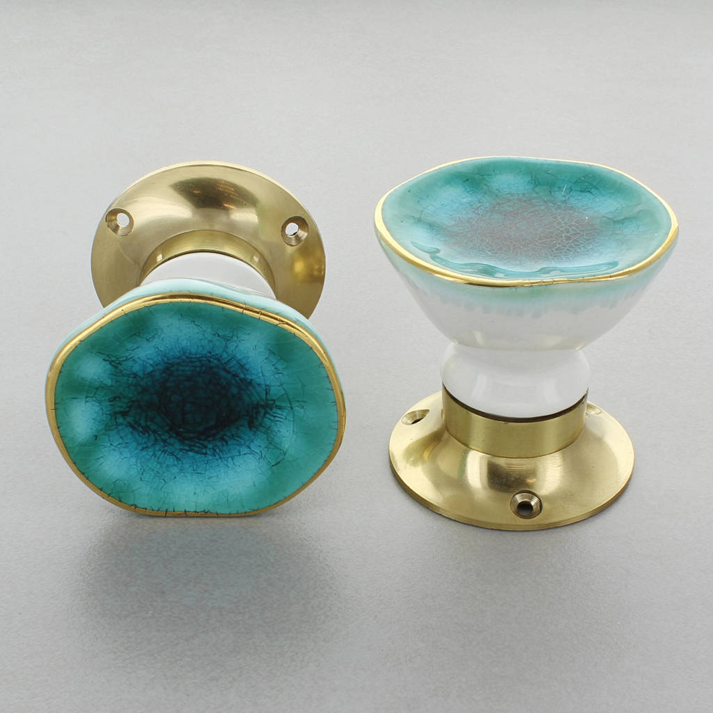 Sea Blue Rhodes Crackle Glaze Mortice Door Knobs By G Decor