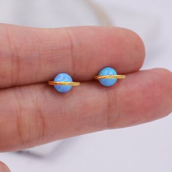 Sterling Silver Blue Planet Opal Stud Earrings, 2 of 11