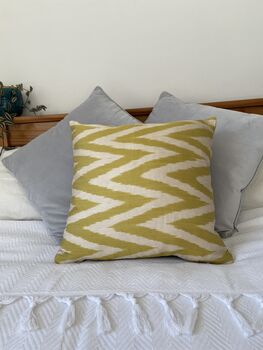 Yellow And Cream Zigzag Silk Ikat Cushion, 2 of 8
