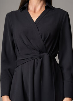 Luciana Black Crepe Classic Midi Shirt Dress, 4 of 4