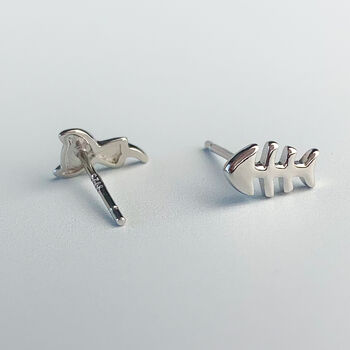 Sterling Silver Cat And Fish Bone Stud Earrings, 4 of 6