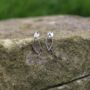 Outline Leaf Stud Earrings In Silver, thumbnail 2 of 7