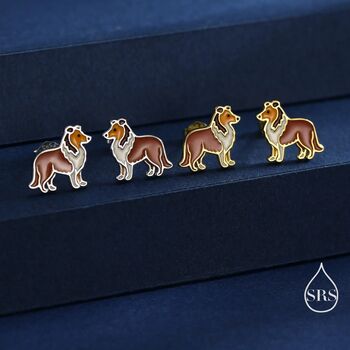 Sterling Silver Enamel Collie Dog Stud Earrings, 5 of 12