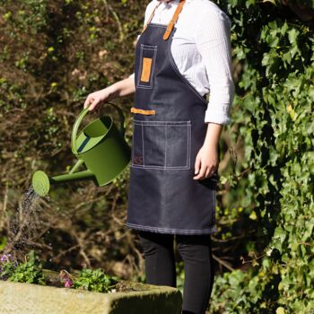 Personalised Denim Apron With Leather Straps, 3 of 6