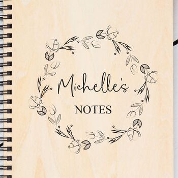 Personalised A5 Wooden Floral Wreath Name Notebook, 2 of 2