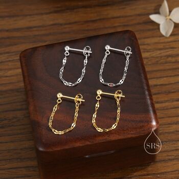 Sterling Silver Sparkle Chain Stud Earrings, 2 of 11