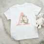 Floral Initial Personalised Girls T Shirt, thumbnail 3 of 5