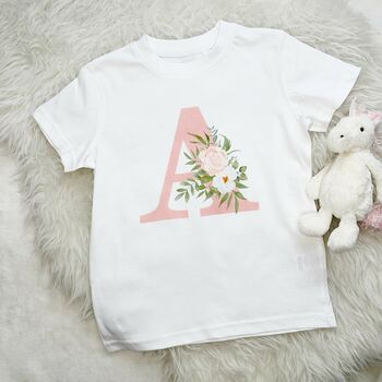 Floral Initial Personalised Girls T Shirt, 3 of 5