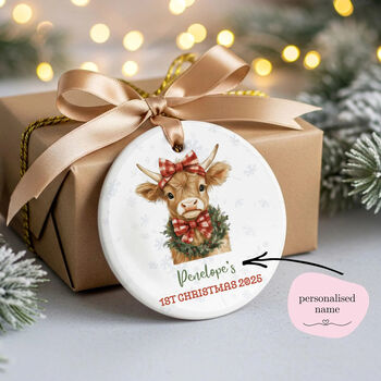 Personalised Baby’s First Christmas Highland Cow Bauble, 7 of 8