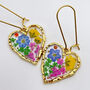 Pressed Flowers Heart Drop Earrings Small Hand Made, thumbnail 1 of 10