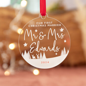 Personalised First Christmas As Mr And Mrs Keepsake Bauble, 3 of 5