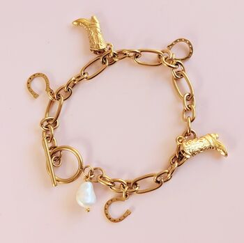 Western Cowboy Boot Gold Plated Charm Bracelet, 5 of 9