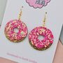 Pink Doughnut Glitter Earrings, thumbnail 3 of 4