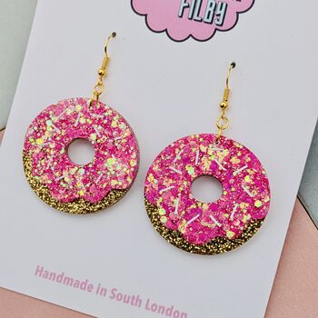 Pink Doughnut Glitter Earrings, 3 of 4