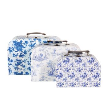 Personalised Set Of Three Blue Floral Suitcases, 4 of 7