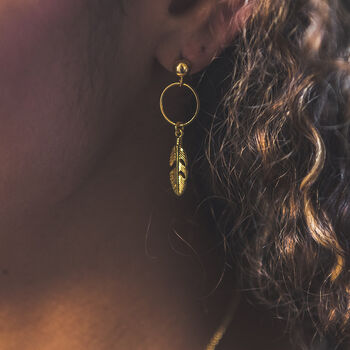 Gold Vermeil Feather Hooped Studs, 2 of 5