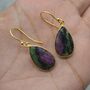 Ruby Zoisite Earrings: Gold Plated Silver, Anyolite, Teardrop Or Rectangular Dangle Drop, thumbnail 10 of 12