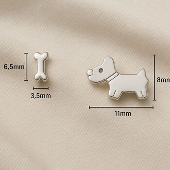 Sterling Silver Mismatched Westie/Scottie And Bone Stud Earrings, 7 of 11