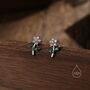 Opal Pink Cz Flower Stud Earrings In Sterling Silver, thumbnail 3 of 10