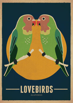 Lovebirds Birds Retro Style Poster Print, 2 of 2