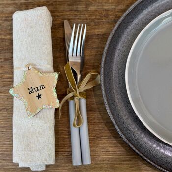 Personalised Wooden Star Bauble / Place Setting In One, 2 of 9