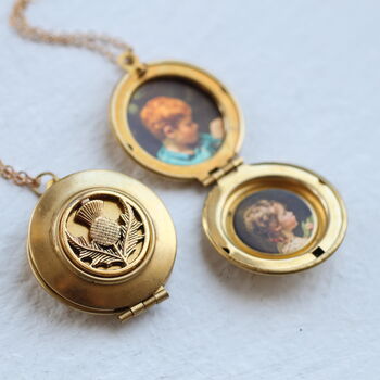 Gold Scottish Thistle Locket Necklace With Photos, 2 of 10