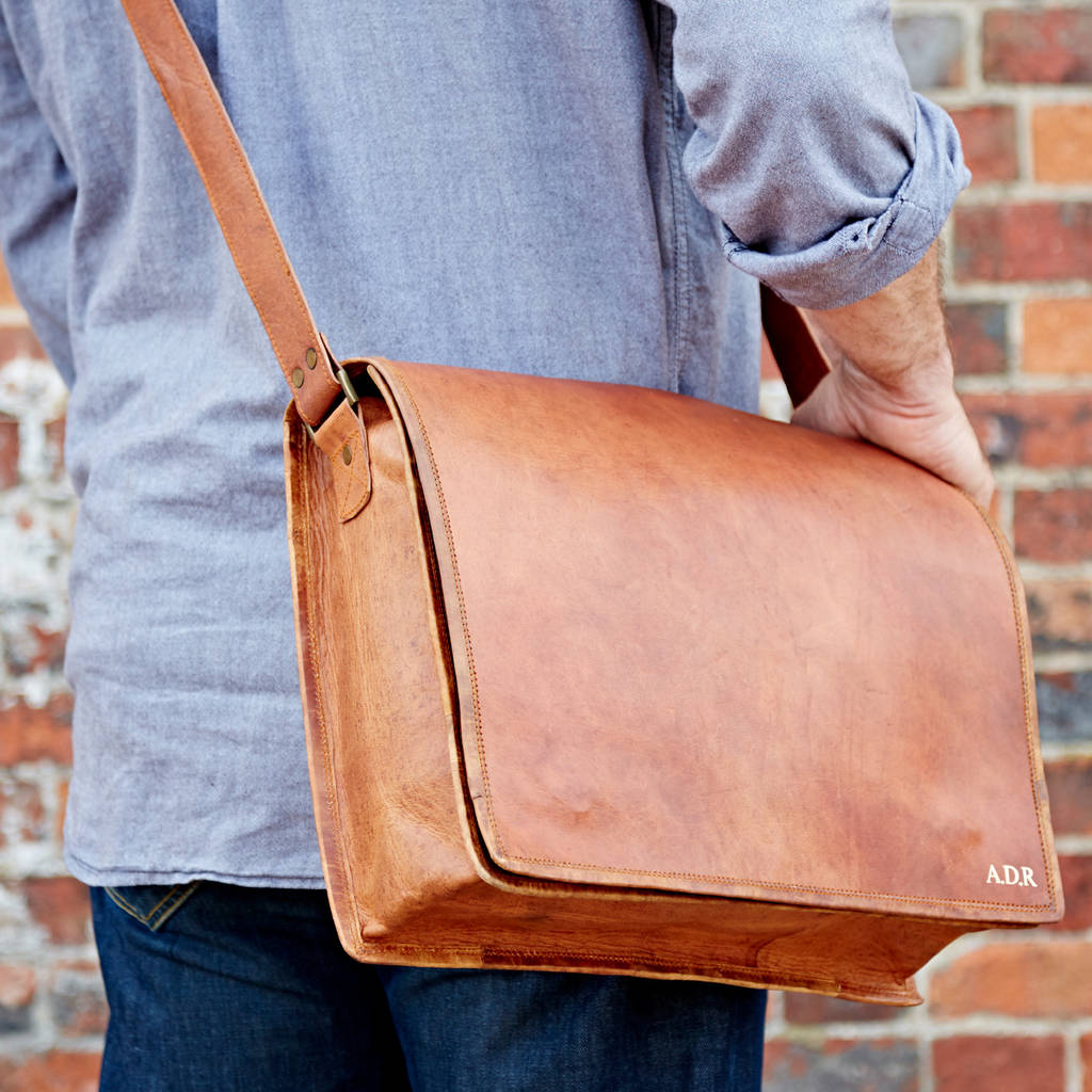 personalised large brown leather messenger bag by paper high ...