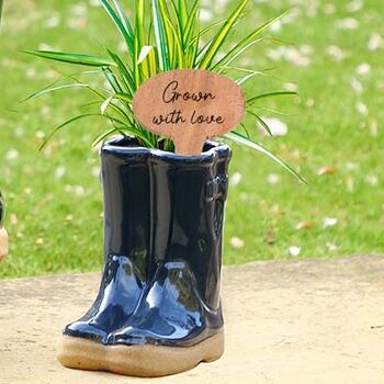 Personalised Midnight Blue Welly Boots Garden Plant Pot, 3 of 10