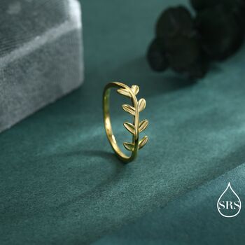 Sterling Silver Olive Branch Leaf Ring, 6 of 12