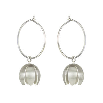 Silver Crocus Flower Hoop Earrings, 2 of 4